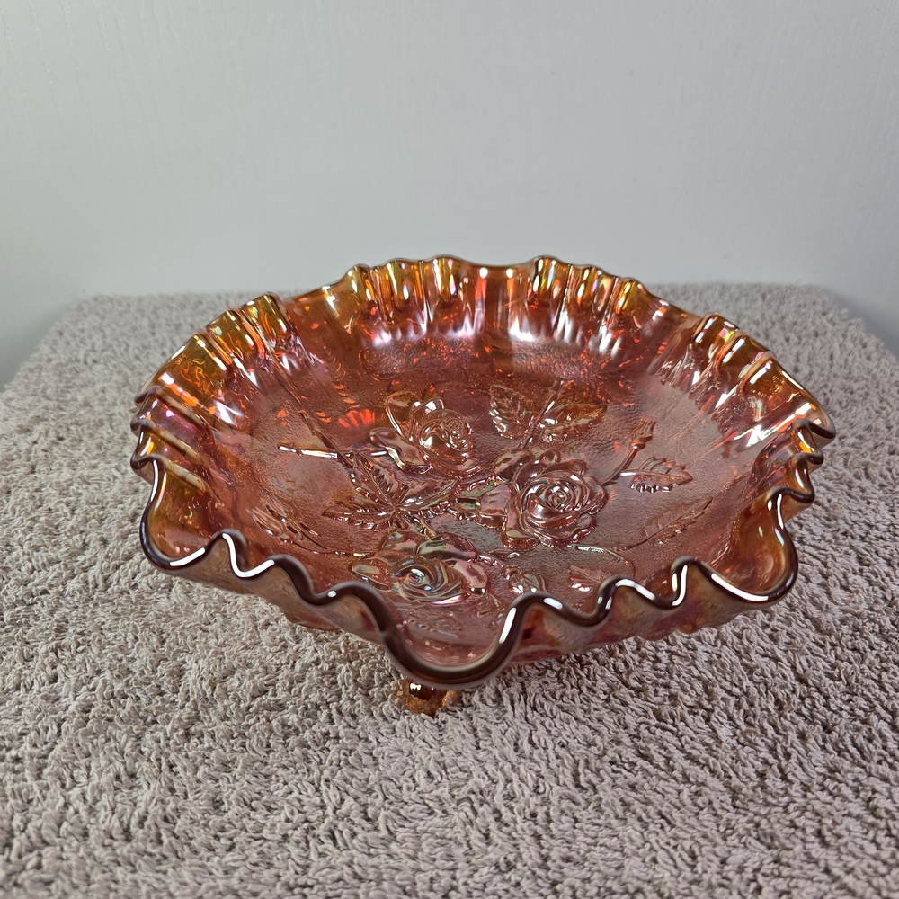 Imperial Glass American Beauty Open Rose Marigold Carnival Glass